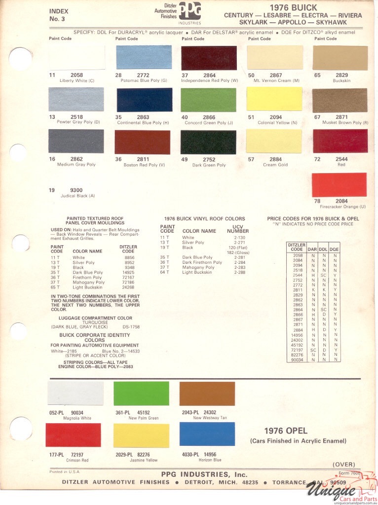 1976 Buick Paint Charts PPG 1